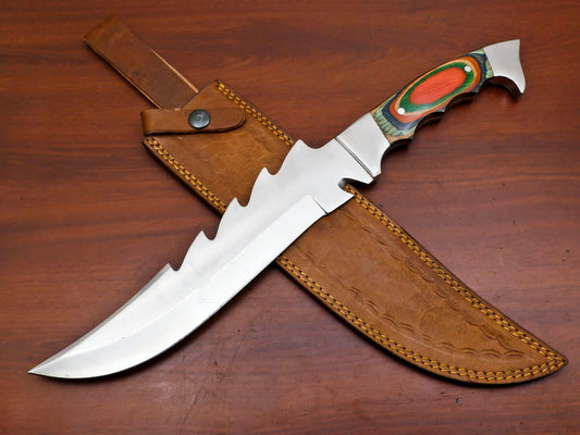 Handmade D2 Steel Bowie Hunting Knife – Full Tang with Steel Guard (12 Inch)