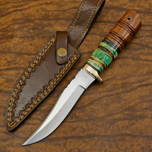 Handmade D2 Steel Bowie Hunting Knife | Outdoor Blade with Stained Bone Handle 12"