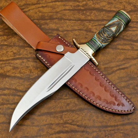 Handmade D2 Steel Bowie Knife – 12-Inch Hunting & Camping Blade with Engraved Bone Handle