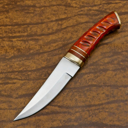 Handmade D2 Steel Bowie Knife | Camping & Hunting Fixed Blade with Pakka Wood Handle 10"