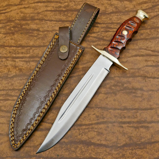 Handmade D2 Steel Bowie Knife | Camping & Hunting Fixed Blade with Pakka Wood Handle 14"