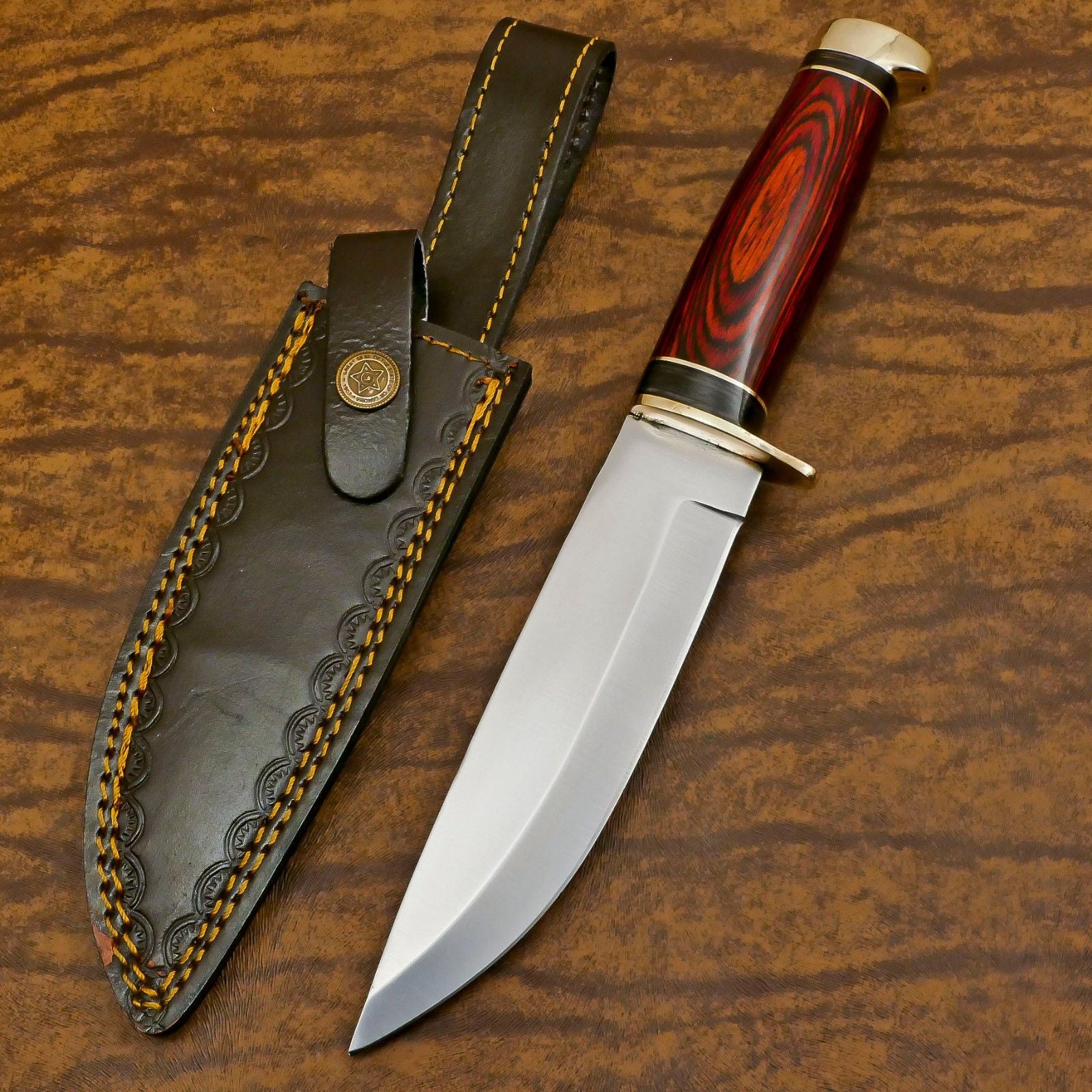 Handmade D2 Steel Bowie Knife | Camping & Hunting Full Tang with Pakka Wood Handle 12"