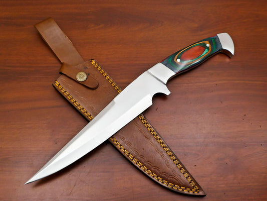 Handmade D2 Steel Bowie Knife – Full Tang Hunting Blade with Steel Guard