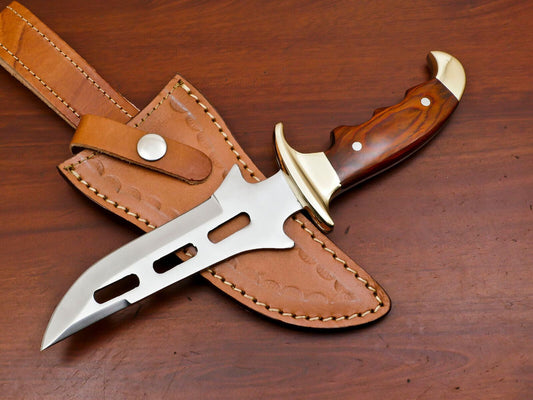 Handmade D2 Steel Bowie Knife with Pakka Wood Handle – 12-Inch Hunting & Camping Blade