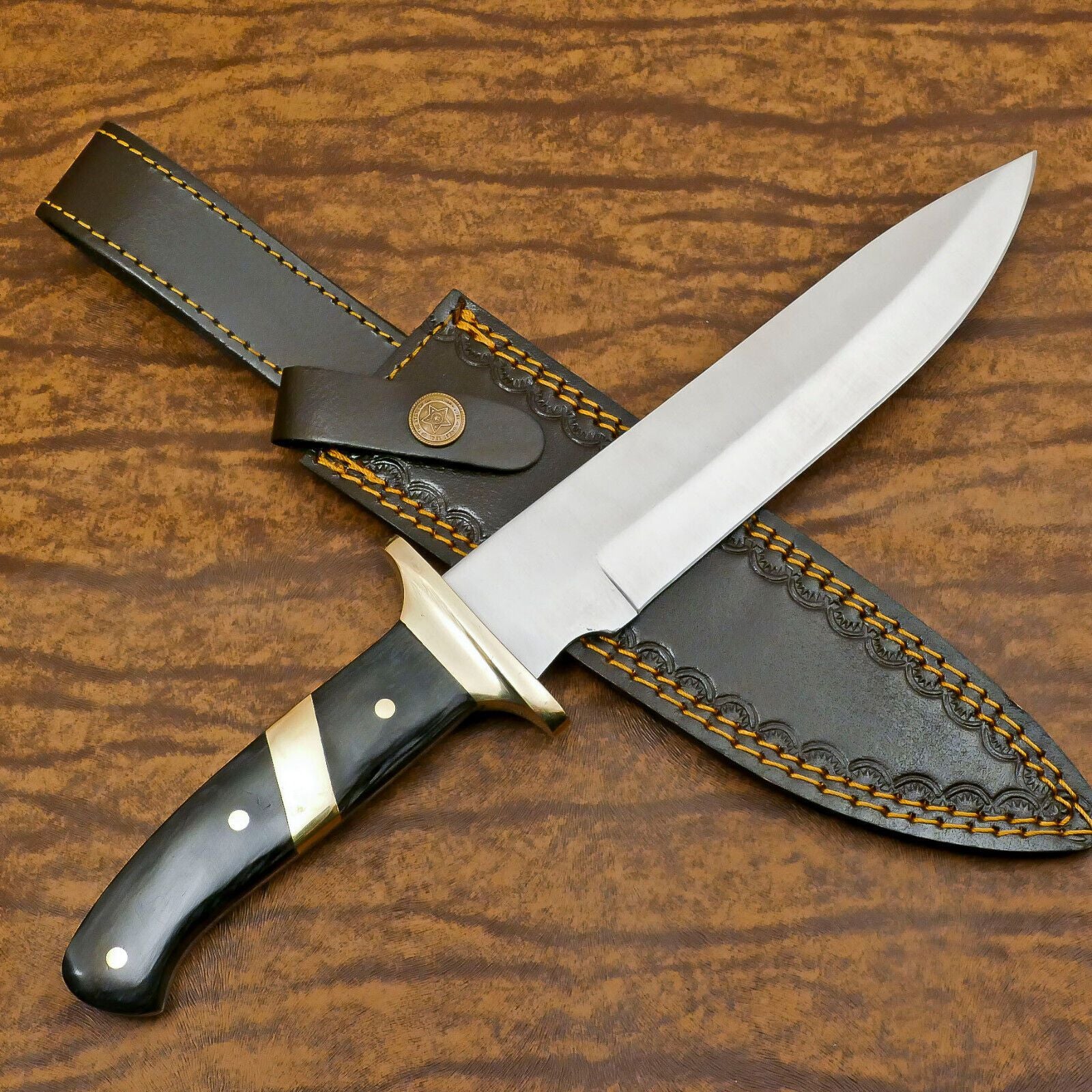 Handmade D2 Steel Drop Point Bowie EDC Hunting Knife with Pakka Wood Handle – 12 Inch Full Tang