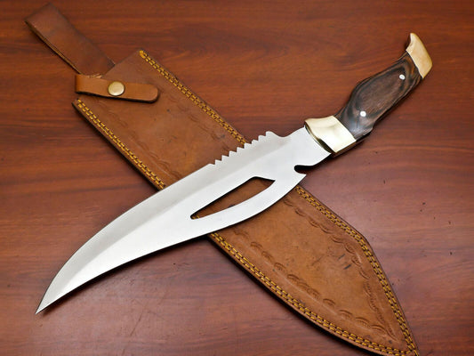 Handmade 12 Inch D2 Steel Full Tang Bowie Hunting Knife – Brass Guard