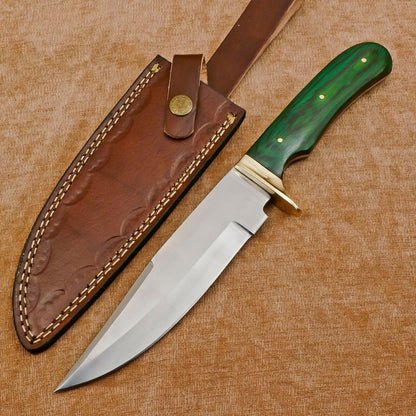 Handmade D2 Steel Full Tang Bowie Hunting Knife with Brass Guard