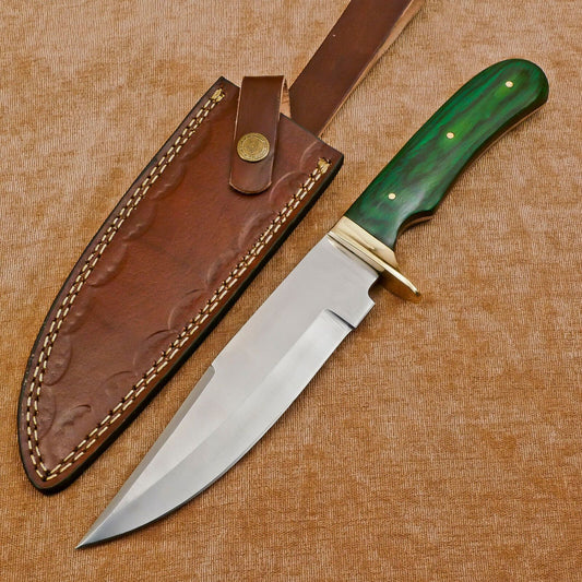 Handmade D2 Steel Full Tang Bowie Hunting Knife with Brass Guard