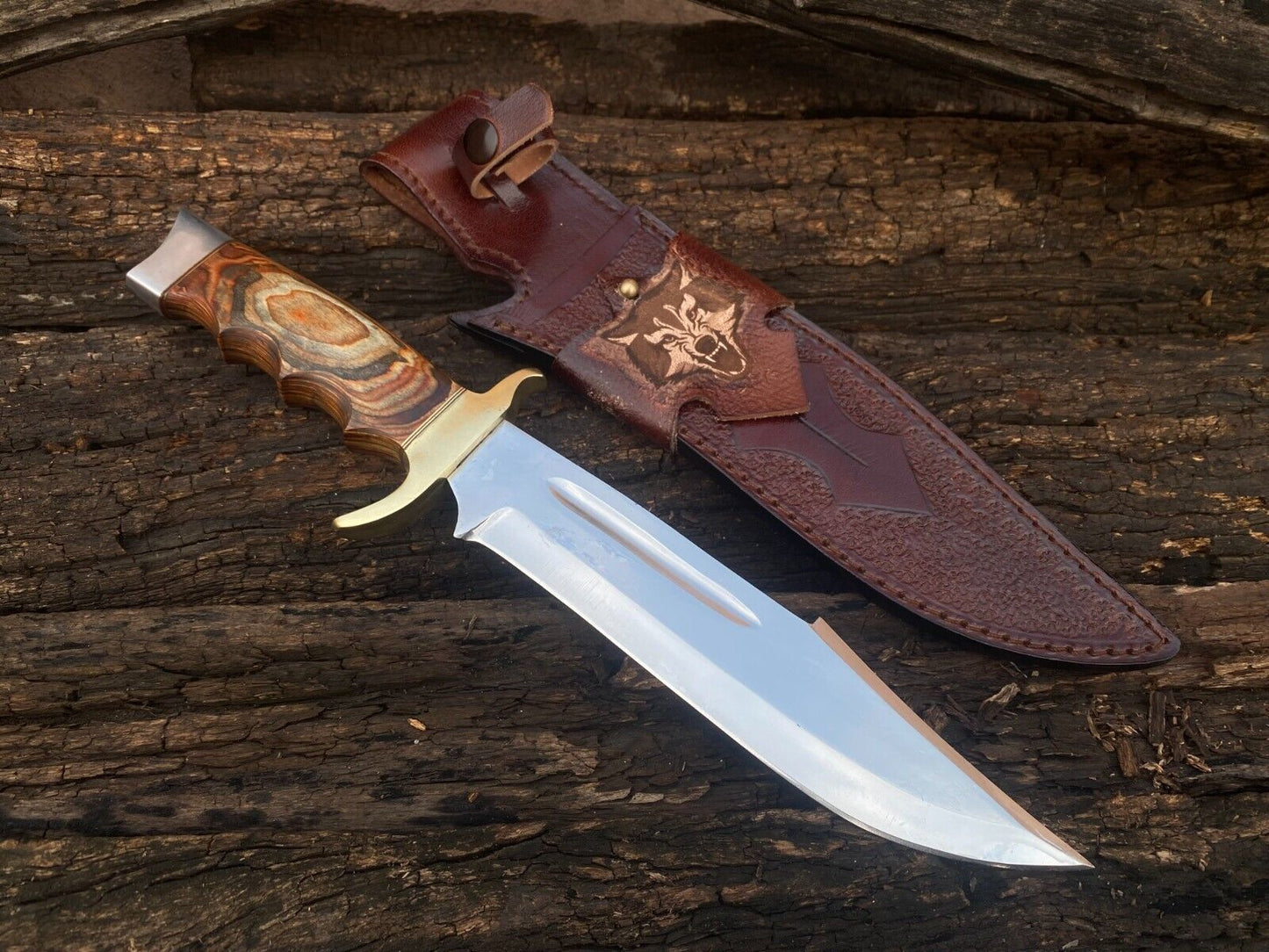 Handmade D2 Steel Full Tang Bowie Knife 14"  With Wood Handle and Steel Guard