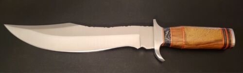 Handmade D2 Steel Hunting Bowie Knife | 16" Full Tang Blade with Hardwood Handle & Leather Sheath