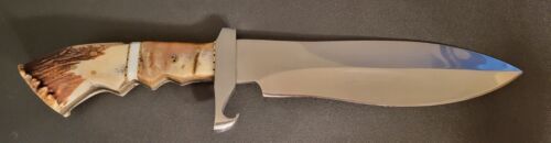 Handmade D2 Steel Hunting Bowie Knife with Stag Antler Handle | 15" Full Tang Outdoor Knife