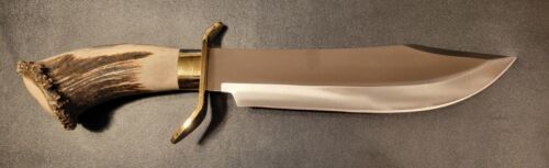 Handmade D2 Steel Hunting Bowie Knife with Stag Crown Handle | Full Tang Outdoor Knife
