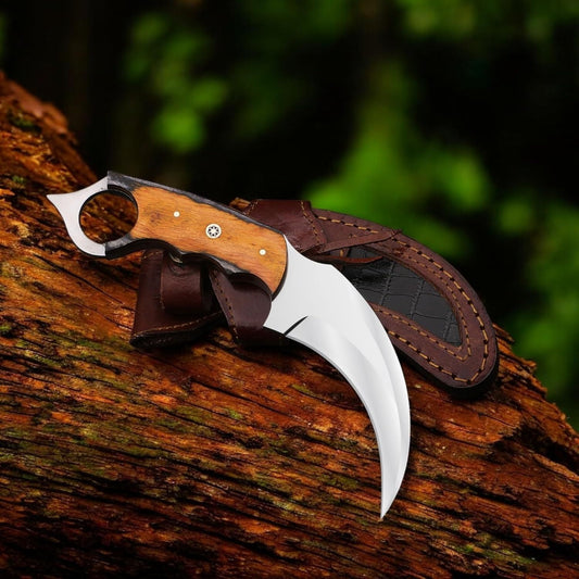 Handmade D2 Steel Karambit Knife 9" Full Tang Fixed Blade Karambit with Wood Handle