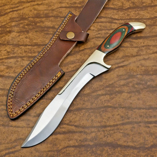 Handmade D2 Steel Large Bowie Hunting & Camping Knife with Pakka Wood Handle – 12 Inch Sport Knife