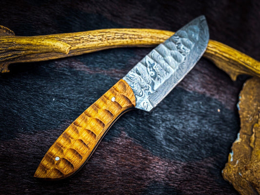   Handmade D2 Steel Skinner Knife with Camel Bone Handle and Leather Sheath