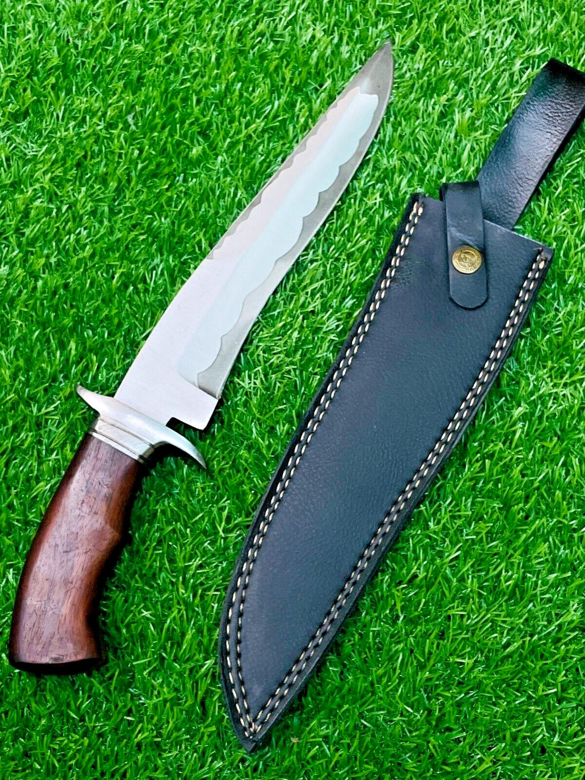 Handmade D2 Steel Thick Blade Bowie Knife | 14" Camping, Hunting & Survival Knife with Wood Handle & Sheath