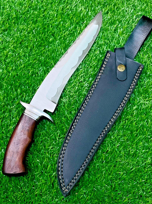 Handmade D2 Steel Thick Blade Bowie Knife | 14" Camping, Hunting & Survival Knife with Wood Handle & Sheath