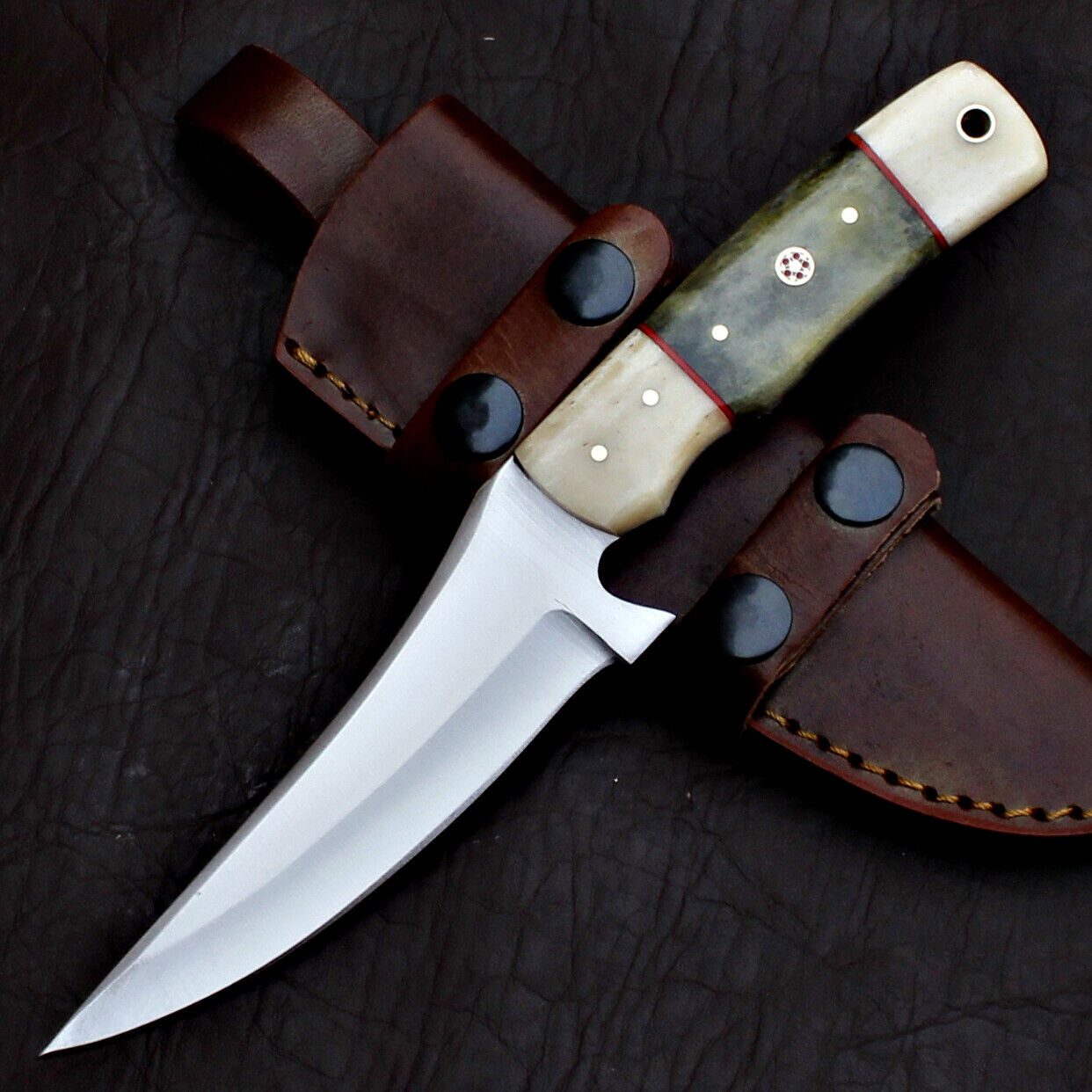 Handmade D2 Tool Steel Hunting Skinner Knife – Full Tang EDC with Leather Sheath