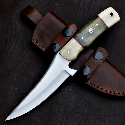 Handmade D2 Tool Steel Hunting Skinner Knife – Full Tang EDC with Leather Sheath
