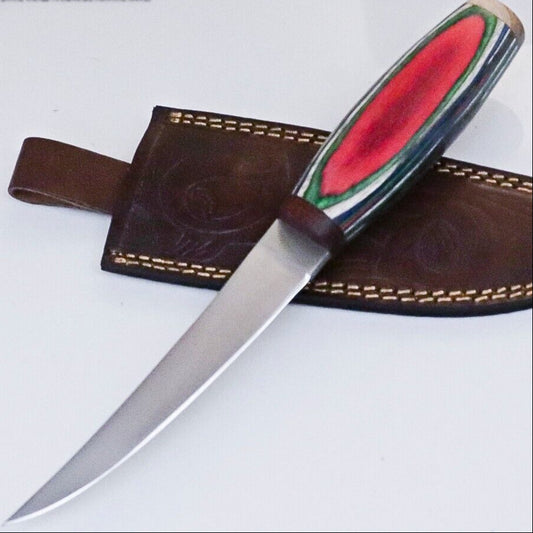 Handmade D2 Tool Steel Skinner Knife – 4.8" Blade with Hardwood Handle & Leather Sheath