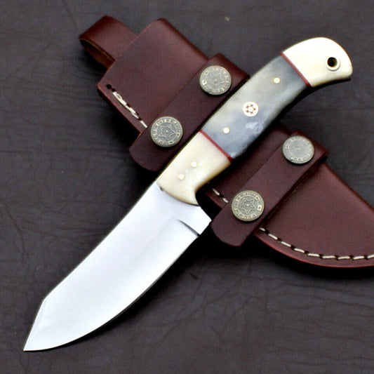 Handmade D2 Tool Steel Skinner Knife – Full Tang Hunting & EDC with Leather Sheath