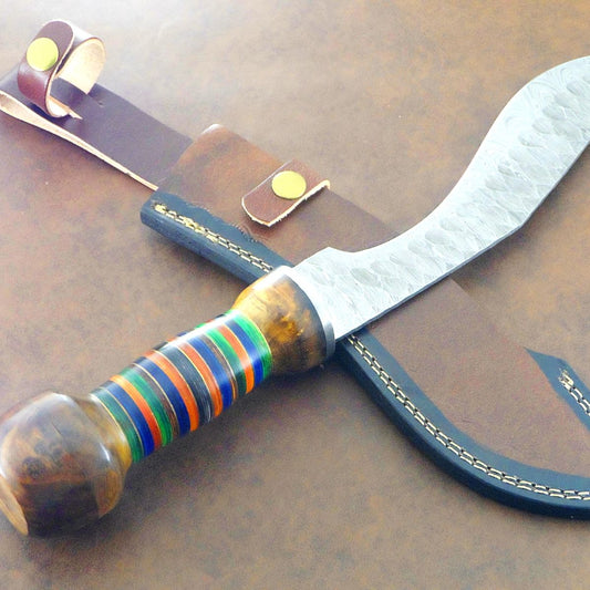 Handmade Damascus 13 Inch Kukri Hunting Bowie Knife Walnut Wood