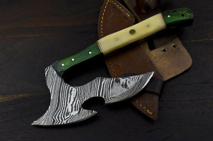 Handmade Damascus Axe Camel Bone Handle Damascus Steel Axe Clever Chopper Knife with Leather Sheath