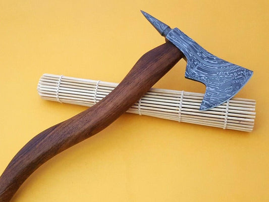 Handmade Damascus Axe Custom Tomahawk Axe With Roewood Handle and Sheath