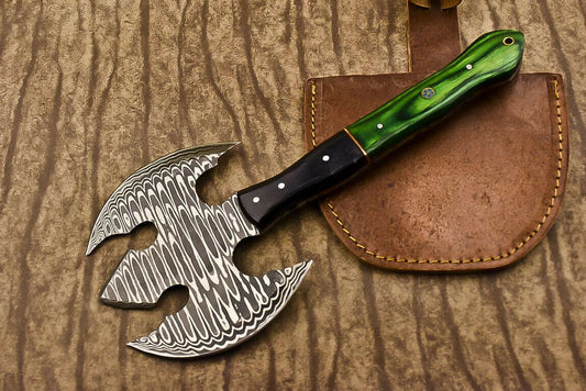 Handmade Damascus Axe Hard Wood Handle Damascus Steel Axe Clever Chopper Knife with Leather Sheath