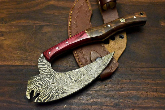 Handmade Damascus Axe Hunting Chopper with Walnut Wood Handle | Custom Damascus Steel Axe Knife