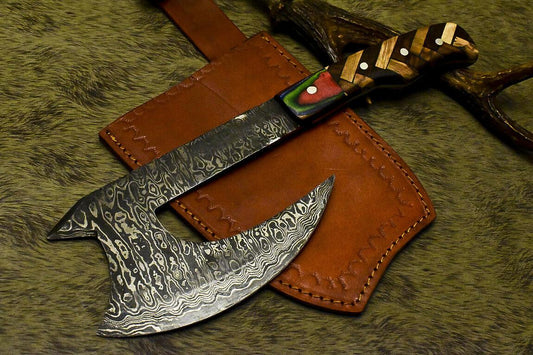 Handmade Damascus Axe Hunting Chopper with Walnut Wood Handle | Premium Damascus Steel Axe Knife