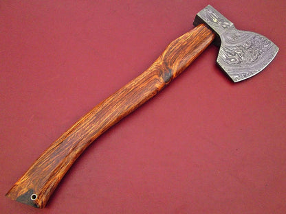 Custom Handmade Damascus Axe with Walnut Wood Handle – 16 Inch Full Tang