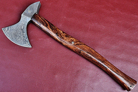 Handmade Damascus Axe with Walnut Wood Handle and Twist Pattern Blade