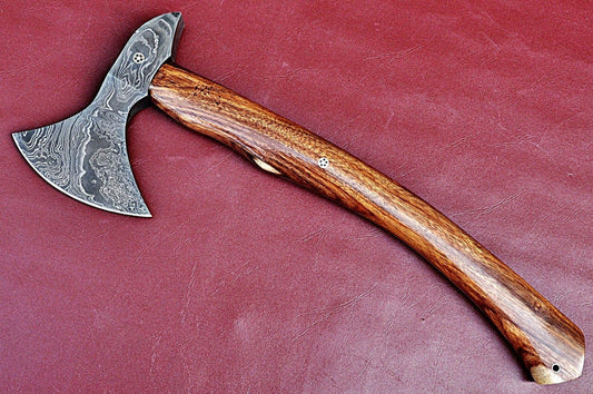 Handmade Damascus Axe with Walnut Wood Handle and Twist Pattern Steel