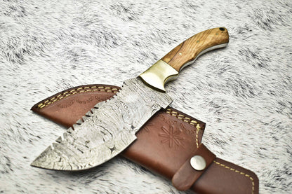 Handmade Damascus Blade Camping Tracker Full Tang Knife 
