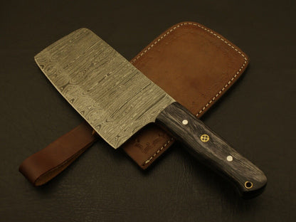 Handmade Damascus Blade Kitchen Full Tang Chef Chopper Knife + Sheath
