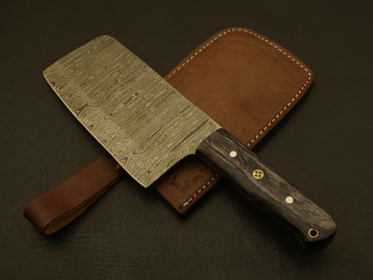 Handmade Damascus Blade Kitchen Full Tang Chef Chopper Knife + Sheath
