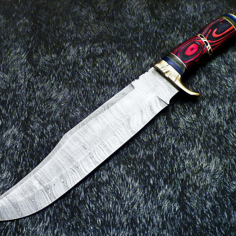 Handmade Damascus Bowie Hunting Knife – Hard Wood Handle