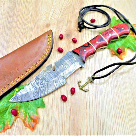 Handmade Damascus Bowie Knife | 10" Camping & Hunting Fixed Blade with Pakka Wood Handle