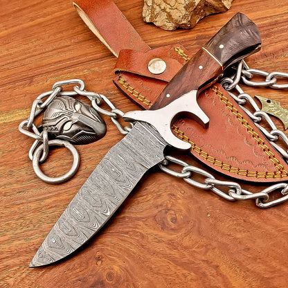 Handmade Damascus Bowie Knife with Resin and Wood Handle Fixed Blade Hunting Knife