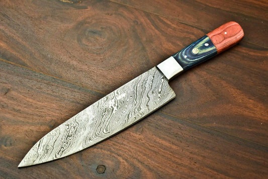 Handmade Damascus Chef Kitchen Knife – 13" Full Tang with Hardwood Handle