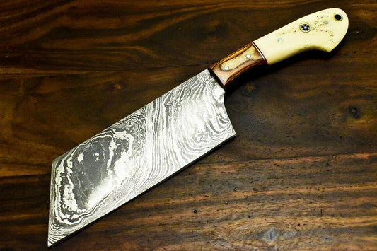 Handmade Damascus Chef Knife 10.7" Camel Bone Handle Damascus Steel Knife