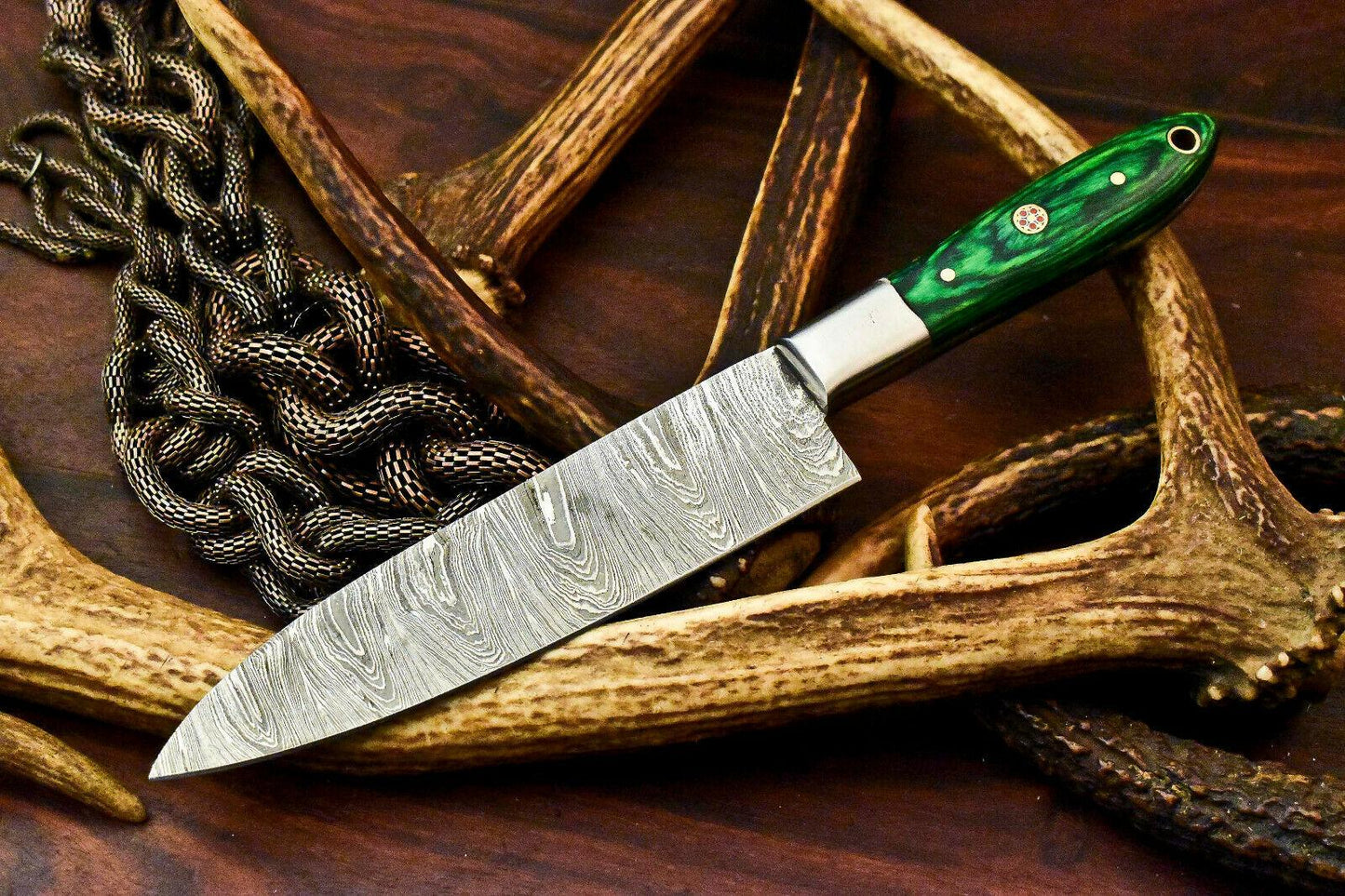 Handmade Damascus Chef Knife 12" Full Tang Damascus Steel Knife with Wood Handle