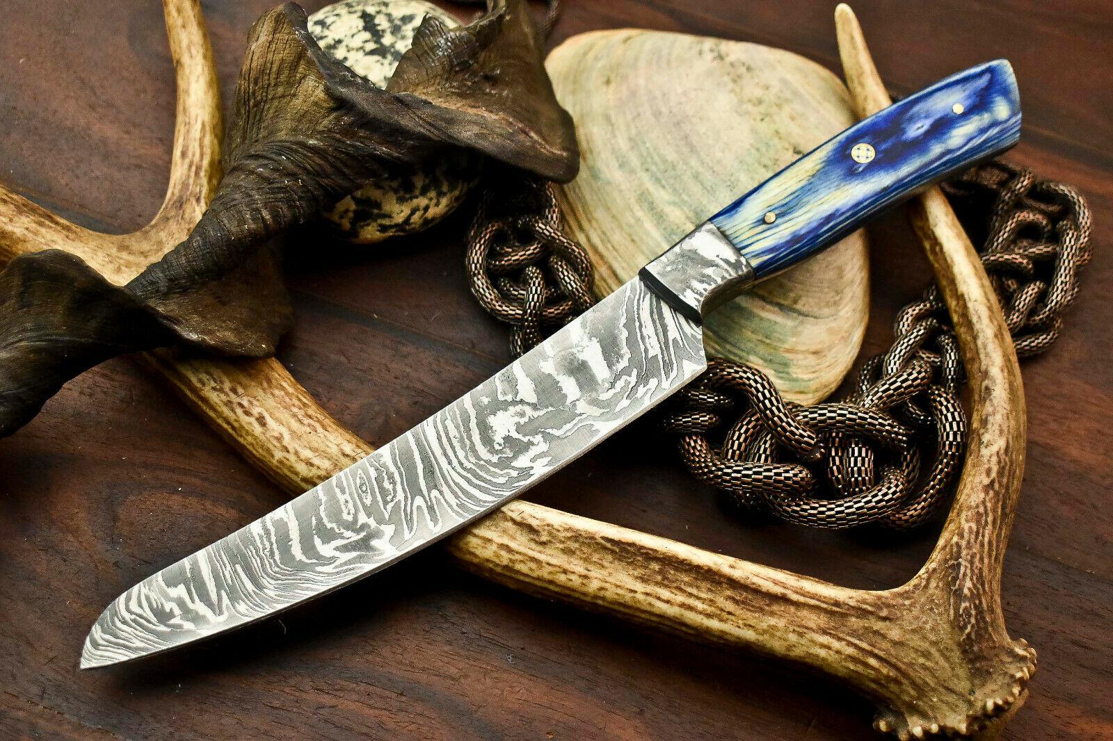 Handmade Damascus Chef Knife 13"  Custom Damascus Steel Kitchen Knife with Wood Handle