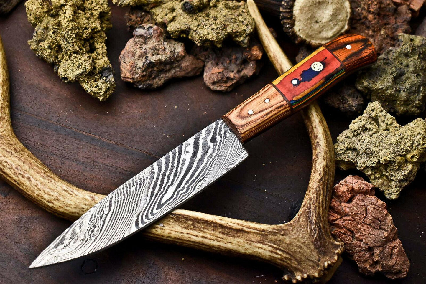  Handmade Damascus Chef Knife Full Tang 11" Damascus Steel Kitchen Knife with Hardwood Handle