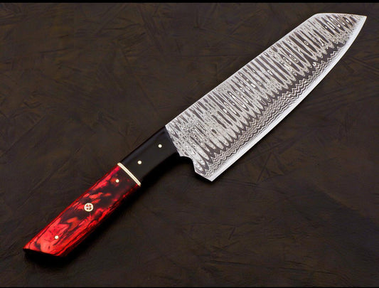 Handmade Damascus Chef Knife | Hand Forged Japanese Bunka Kitchen Knife Rose Wood & Buffalo Horn Handle