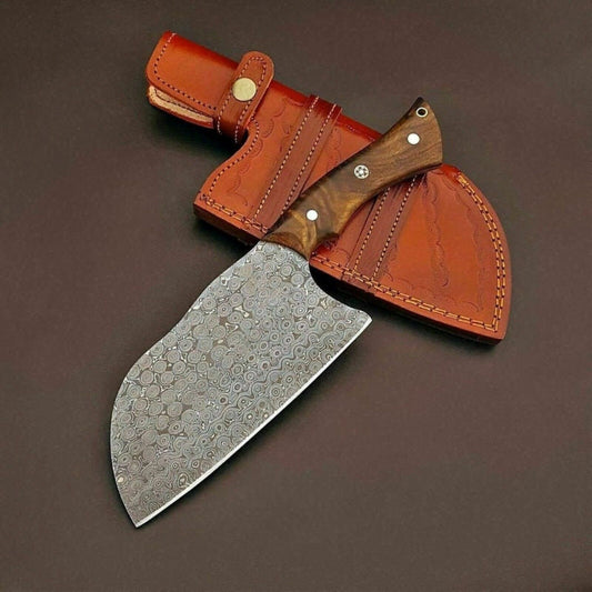 Handmade Damascus Cleaver Knife – Razor-Sharp Serbian Chef’s Butcher Knife