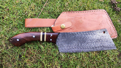  Handmade Damascus Cleaver Knife – Razor-Sharp Serbian Chef’s Butcher Knife, 9" Blade, Resin Wood Handle