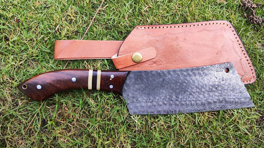  Handmade Damascus Cleaver Knife – Razor-Sharp Serbian Chef’s Butcher Knife, 9" Blade, Resin Wood Handle