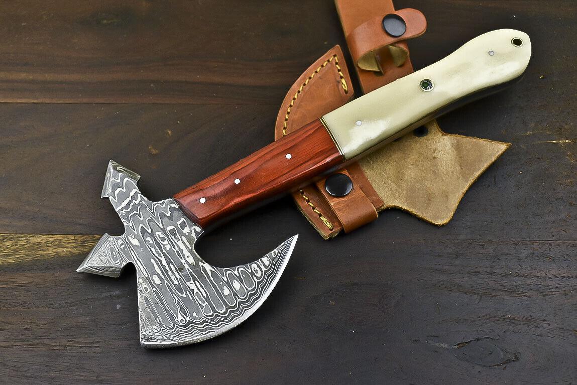 Handmade Damascus Clever Chopper Axe Knife with Camel Bone Handle – 12.8 Inch